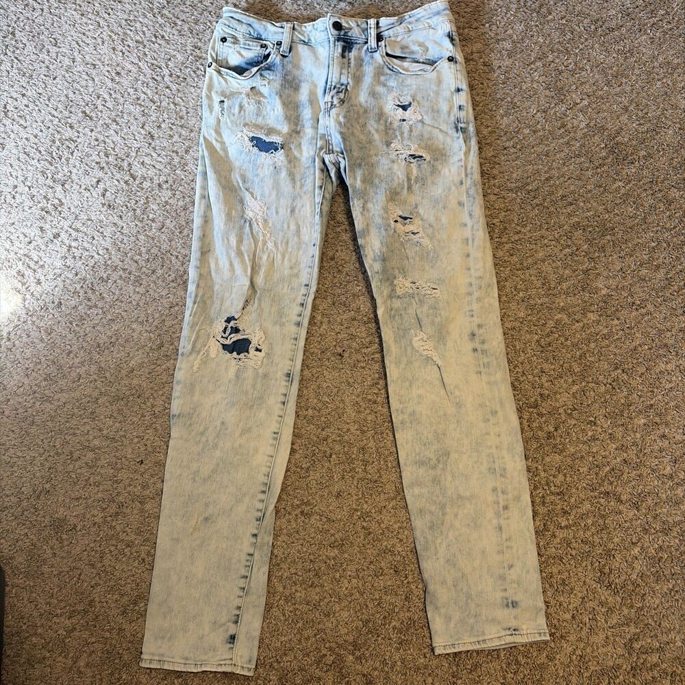 Aeropostale Skinny Flex Jeans Mens 32x32 Blue Acid Wash Distressed Denim Pants